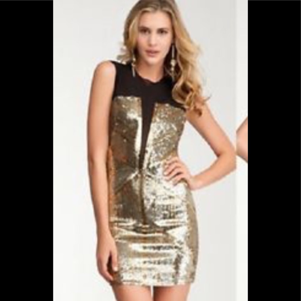 Bebe GEO Sequin blocked dress